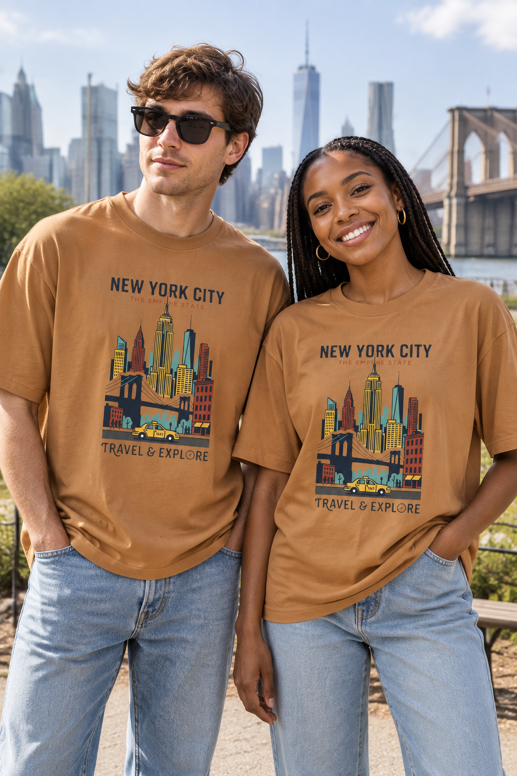 New York City Skyline Tee — "Travel & Explore" Vintage NYC Graphic Shirt