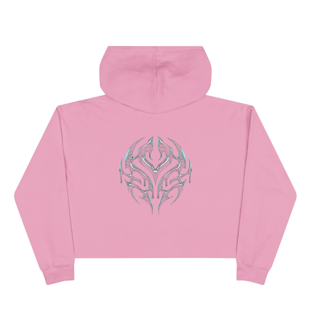 Tribal Glow Crop Hoodie — Silver Blue Tribal Emblem