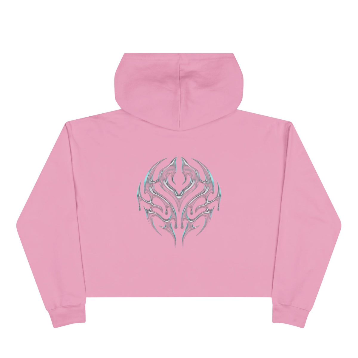 Tribal Glow Crop Hoodie — Silver Blue Tribal Emblem