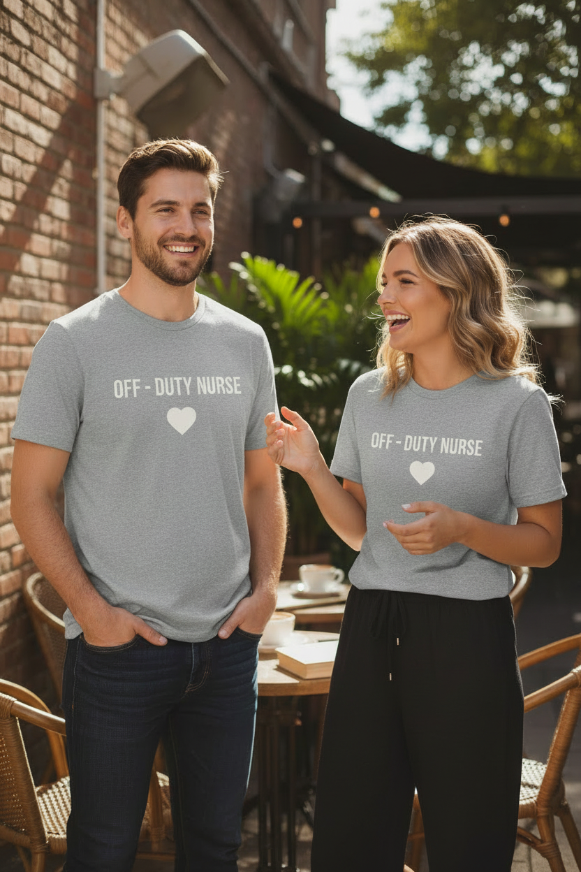 Off-Duty Nurse T-Shirt – Heart Graphic Relaxed Tee