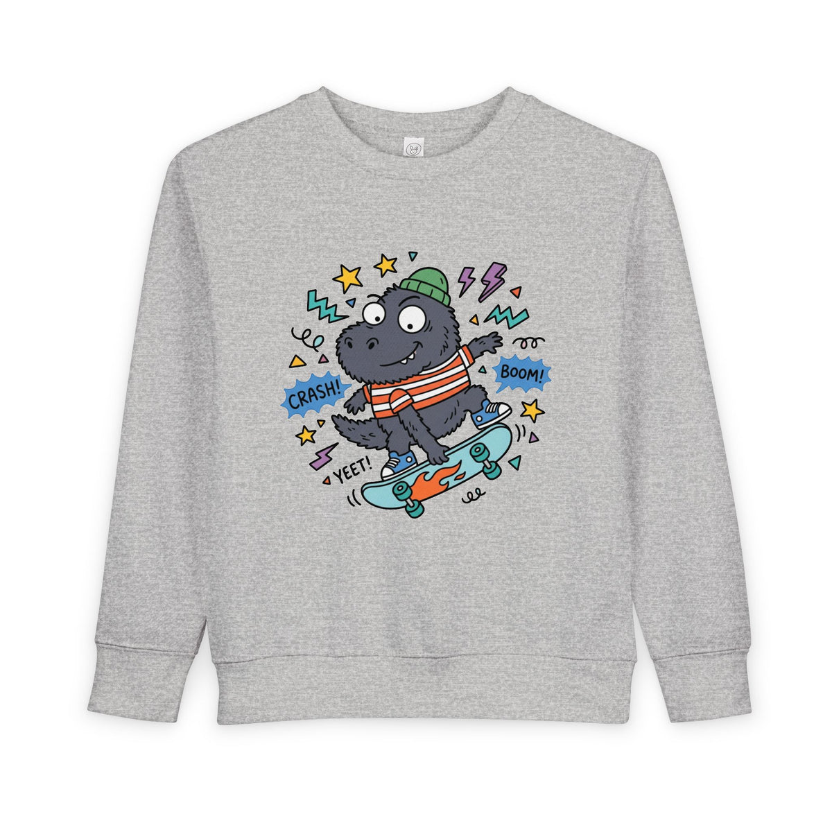Skateboarding Hippo Toddler Sweatshirt — Cute Dino Skate Crewneck