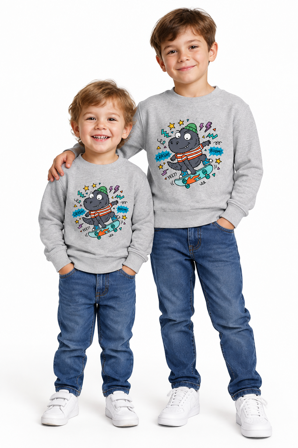 Skateboarding Hippo Toddler Sweatshirt — Cute Dino Skate Crewneck