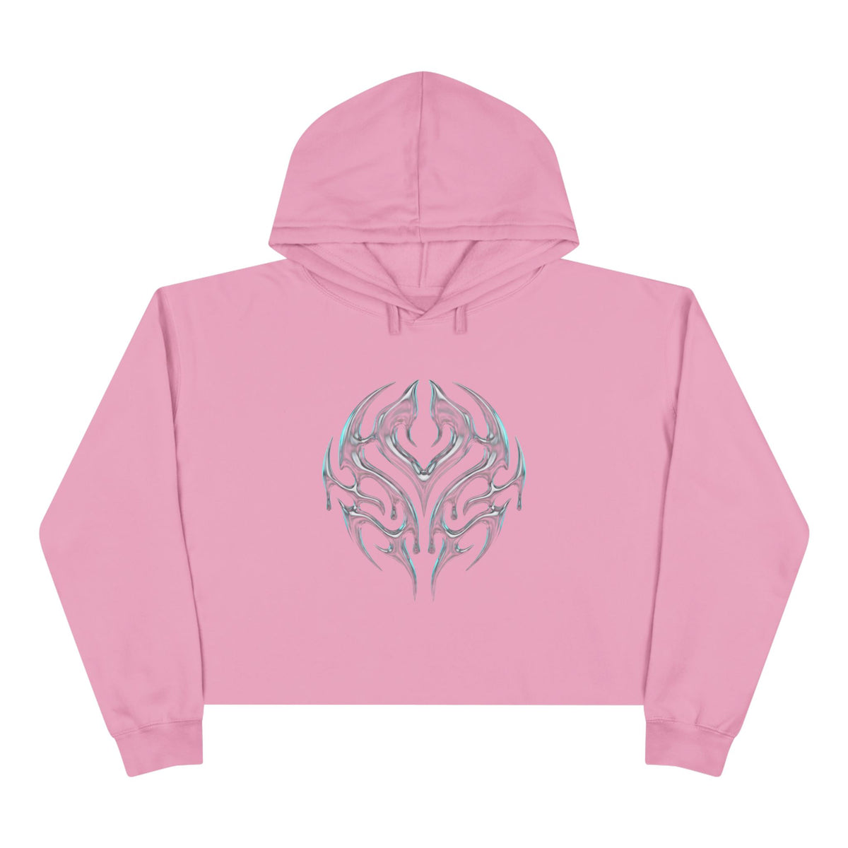 Tribal Glow Crop Hoodie — Silver Blue Tribal Emblem
