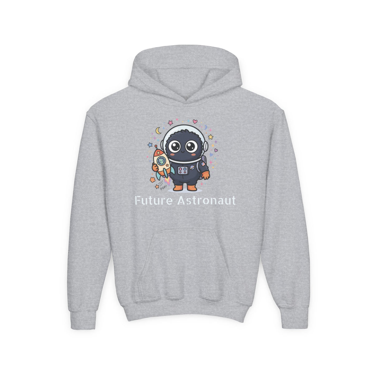 Kids Space Penguin Hoodie — Cute Astronaut Penguin with Rocket Graphic