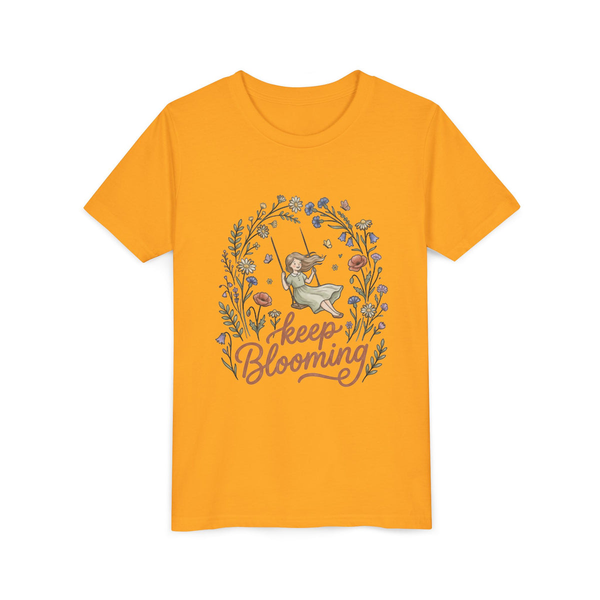 Youth Tee — "Keep Blooming" Floral Girl Gardening Shirt