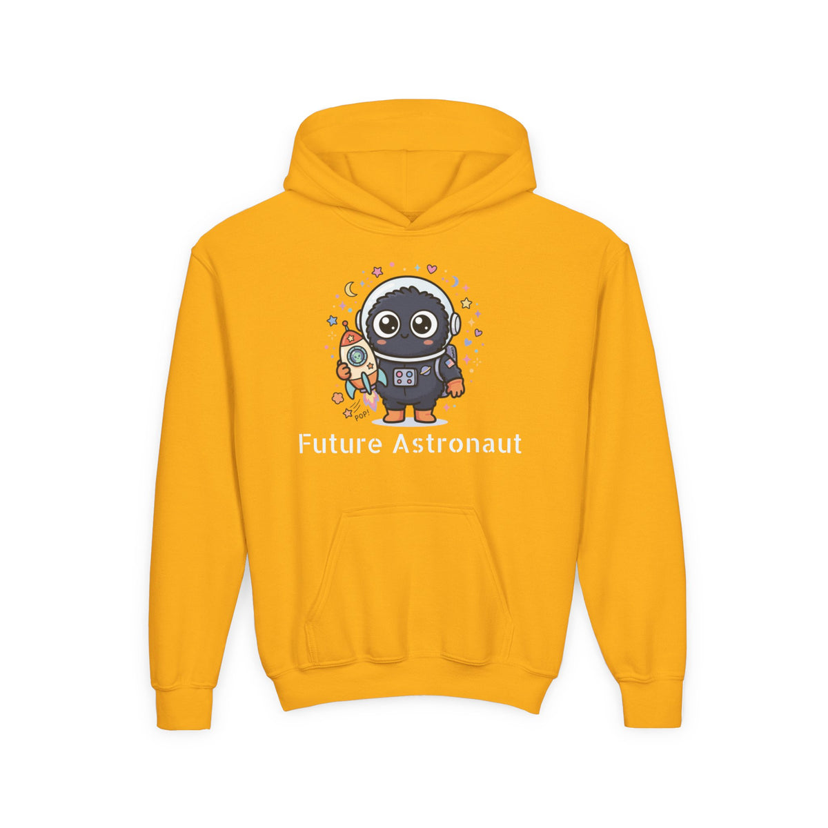 Kids Space Penguin Hoodie — Cute Astronaut Penguin with Rocket Graphic