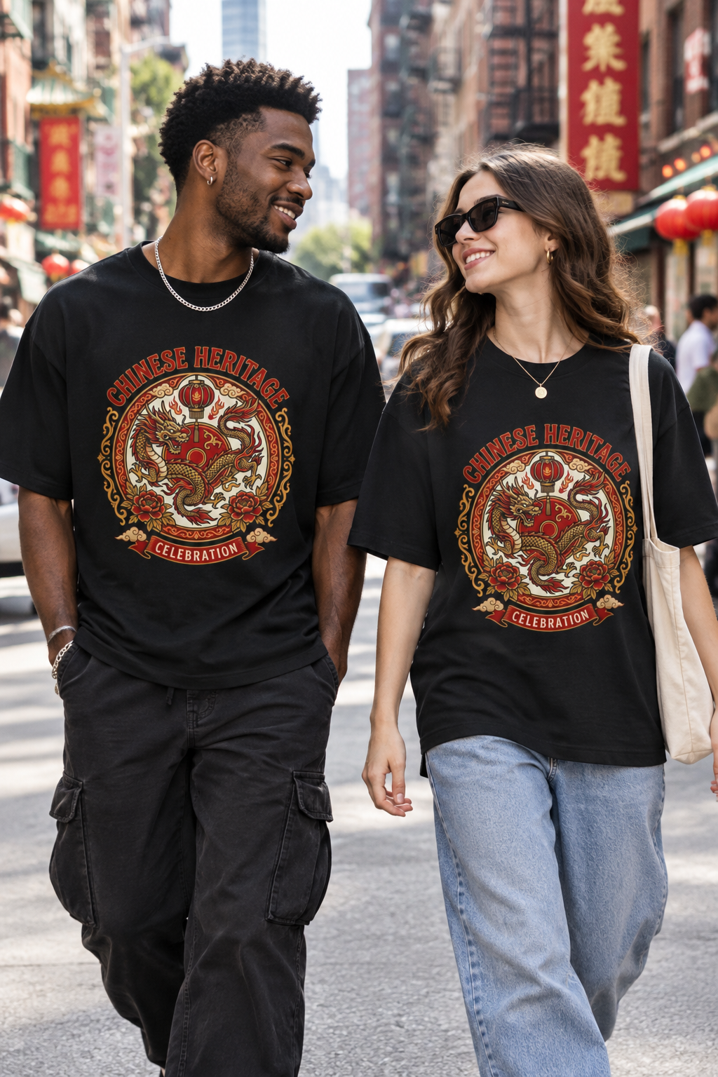 Chinese Heritage Celebration Tee — Dragon Emblem Oversized T‑Shirt