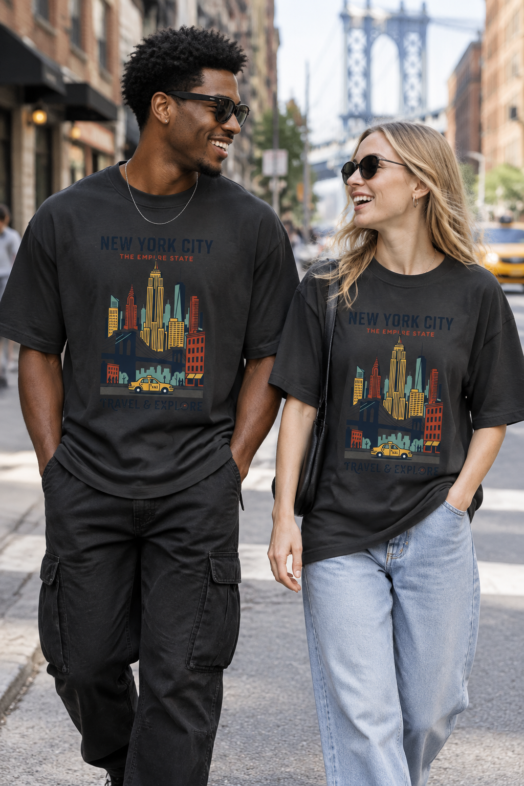 New York City Skyline Tee — "Travel & Explore" Vintage NYC Graphic Shirt