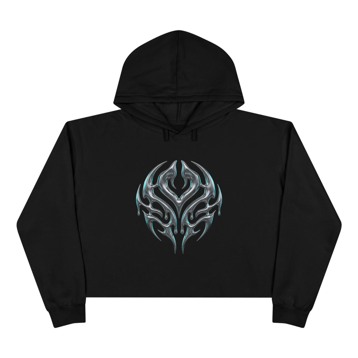Tribal Glow Crop Hoodie — Silver Blue Tribal Emblem