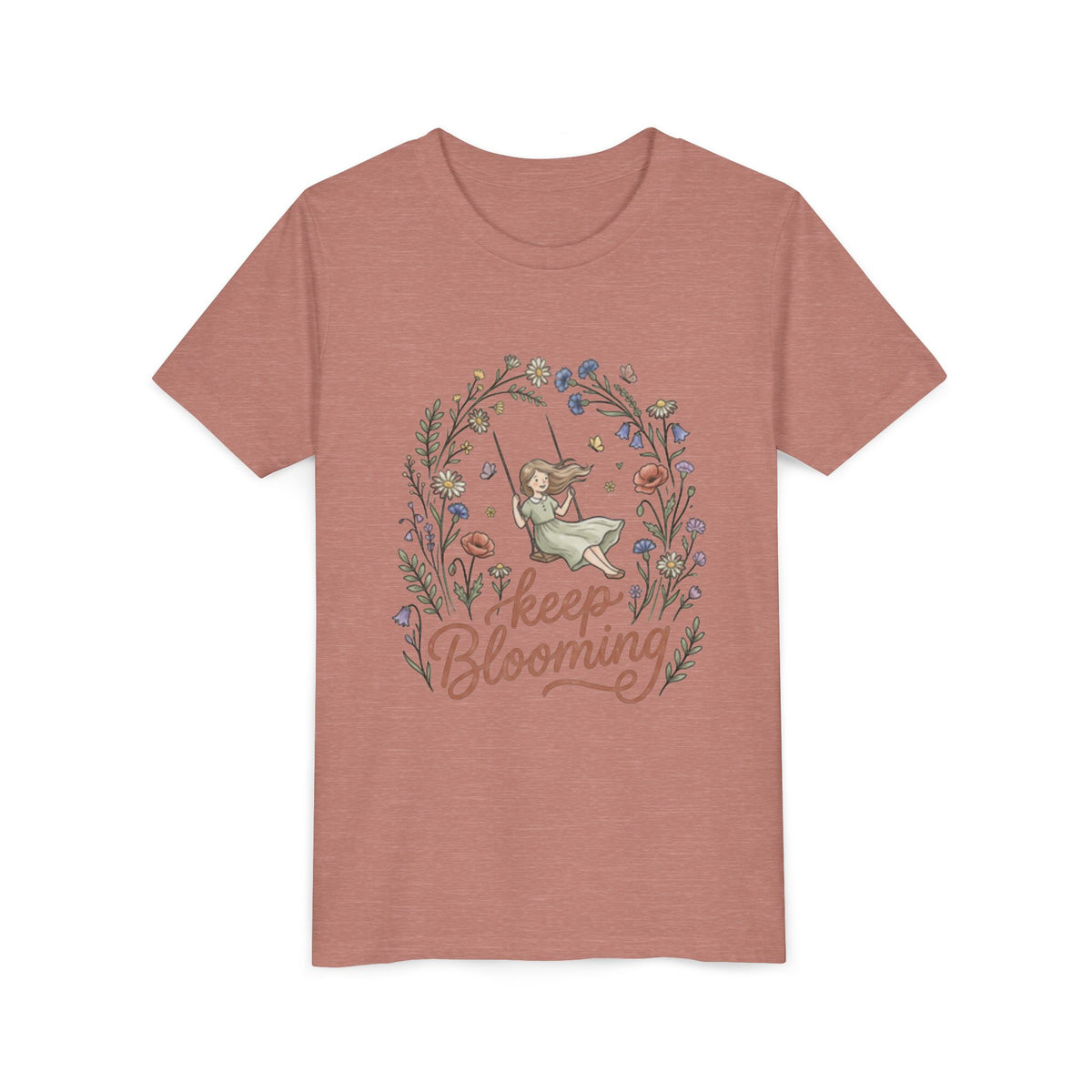 Youth Tee — "Keep Blooming" Floral Girl Gardening Shirt