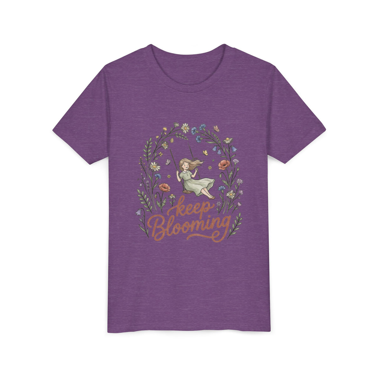 Youth Tee — "Keep Blooming" Floral Girl Gardening Shirt
