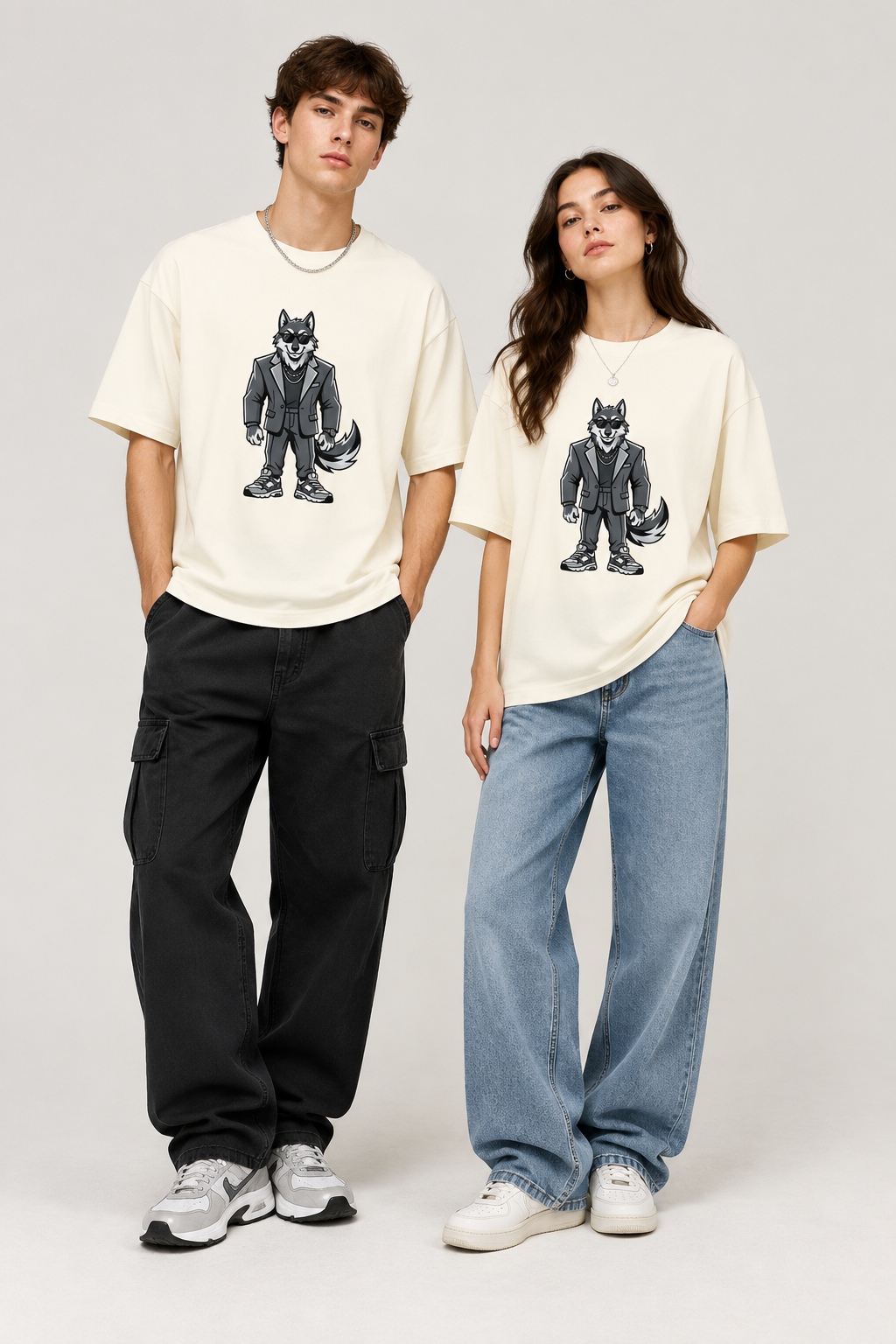 Wolf in Suit Tee — Cool Canine Graphic Oversized T-Shirt