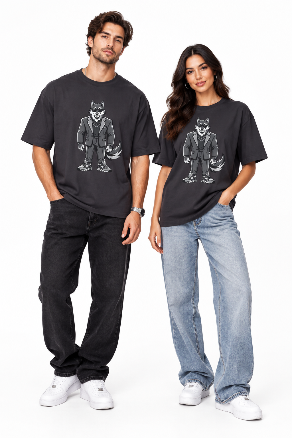 Wolf in Suit Tee — Cool Canine Graphic Oversized T-Shirt