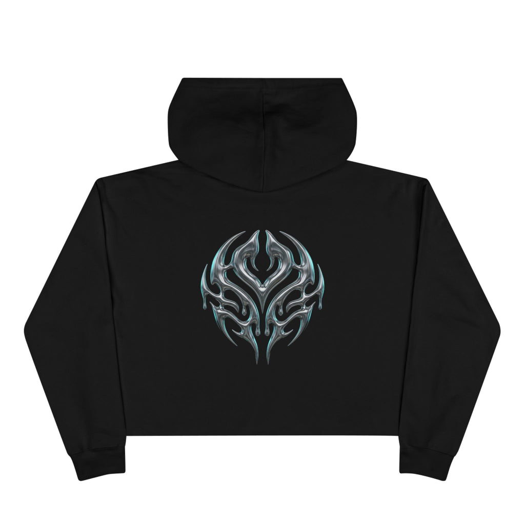 Tribal Glow Crop Hoodie — Silver Blue Tribal Emblem