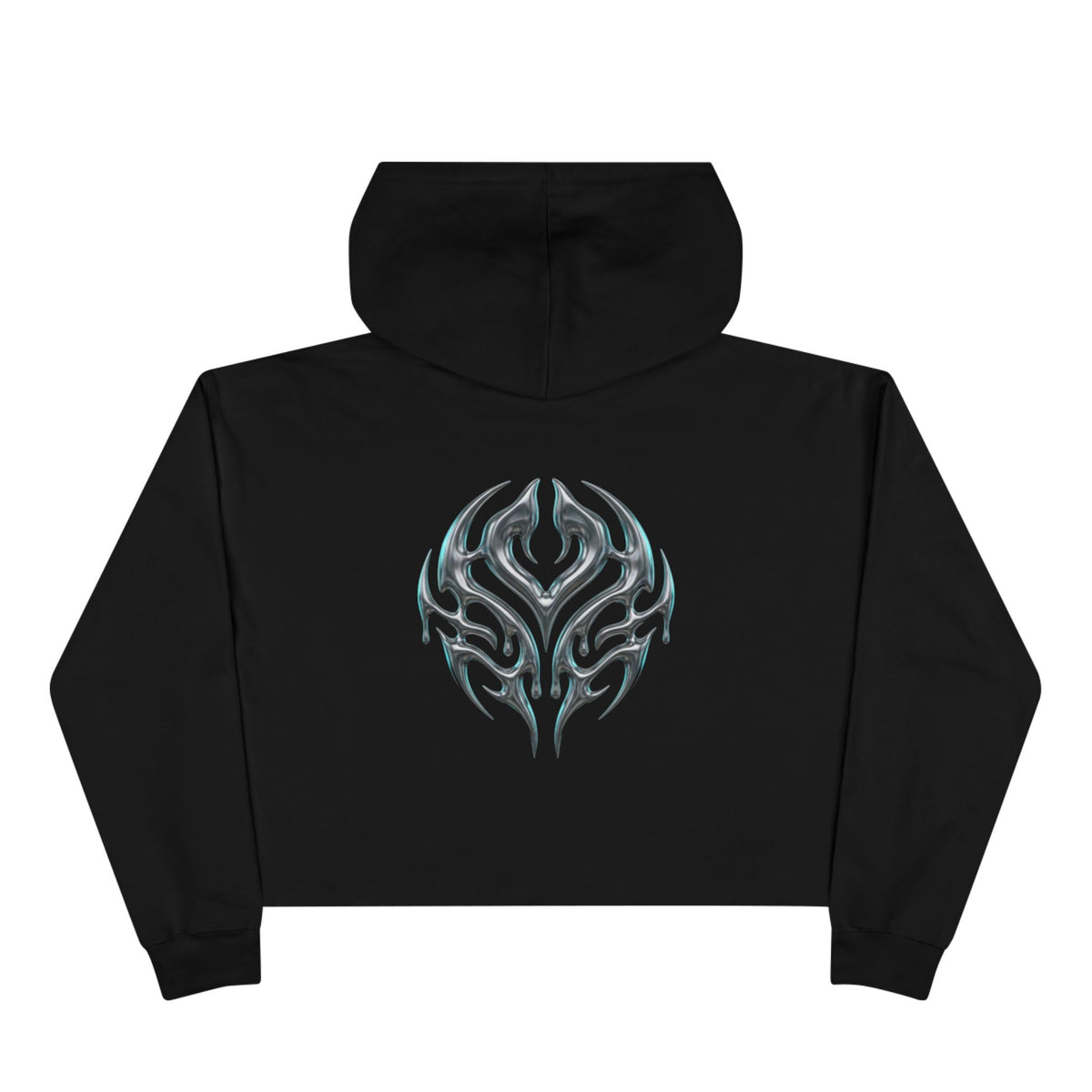 Tribal Glow Crop Hoodie — Silver Blue Tribal Emblem