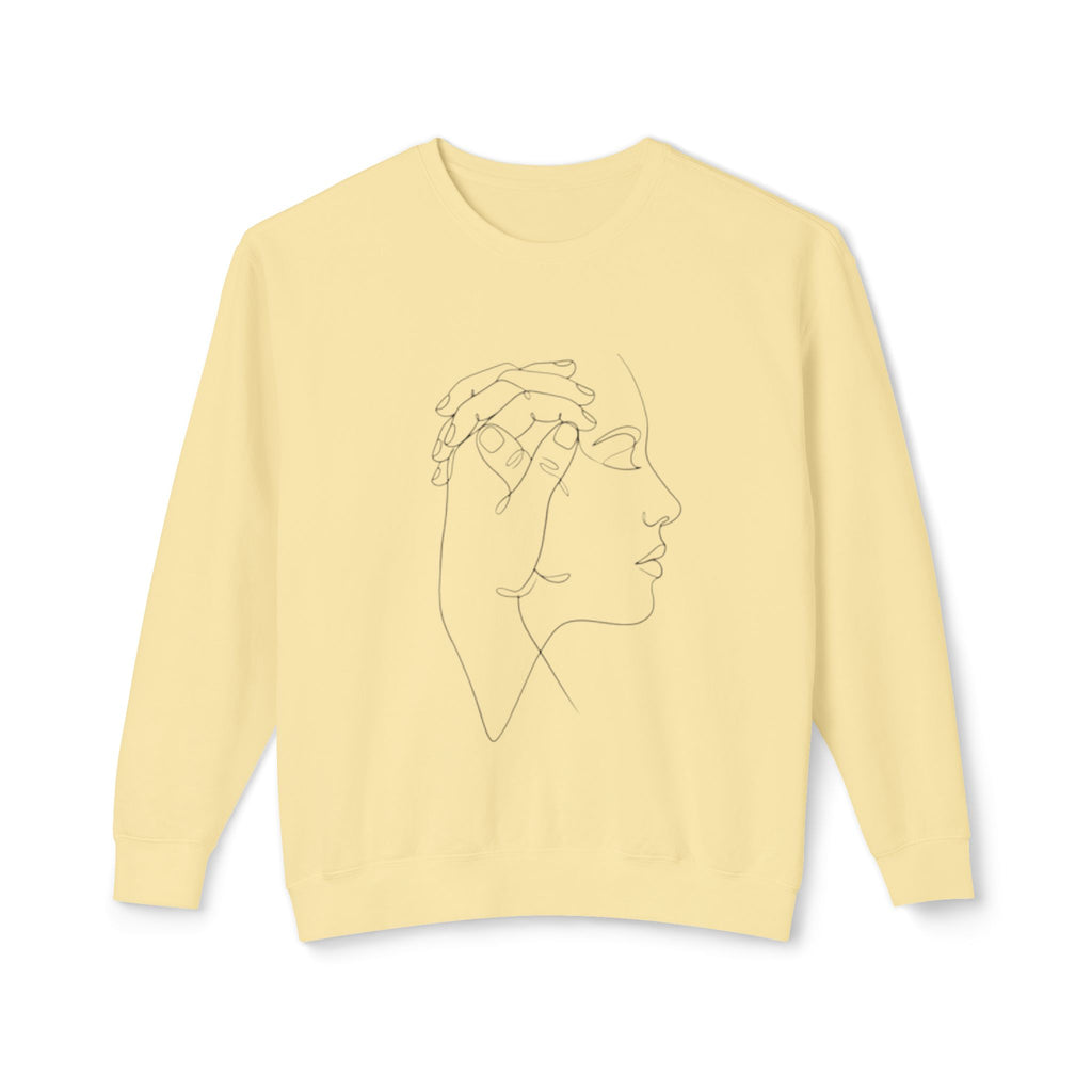 Minimal Line Art Profile Crewneck Sweatshirt — Elegant One-Line Face Design
