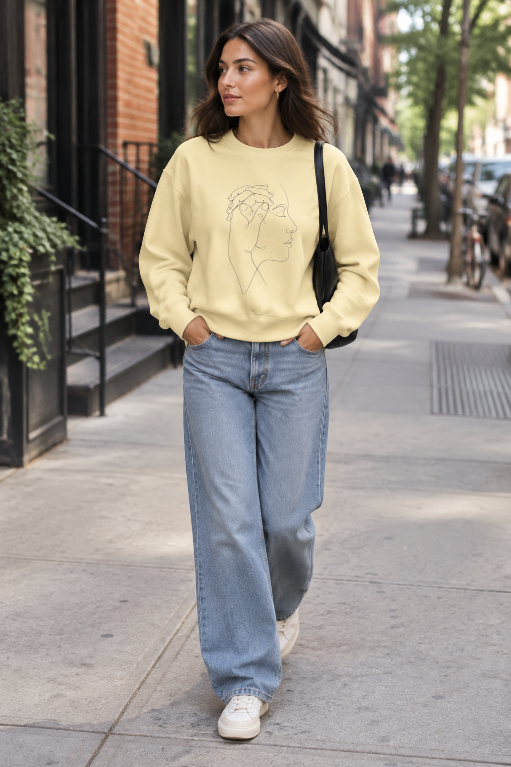Minimal Line Art Profile Crewneck Sweatshirt — Elegant One-Line Face Design