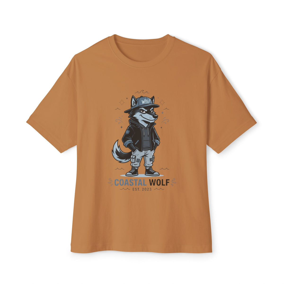 Coastal Wolf Graphic Tee — "Coastal Wolf" Casual Oversized T-Shirt