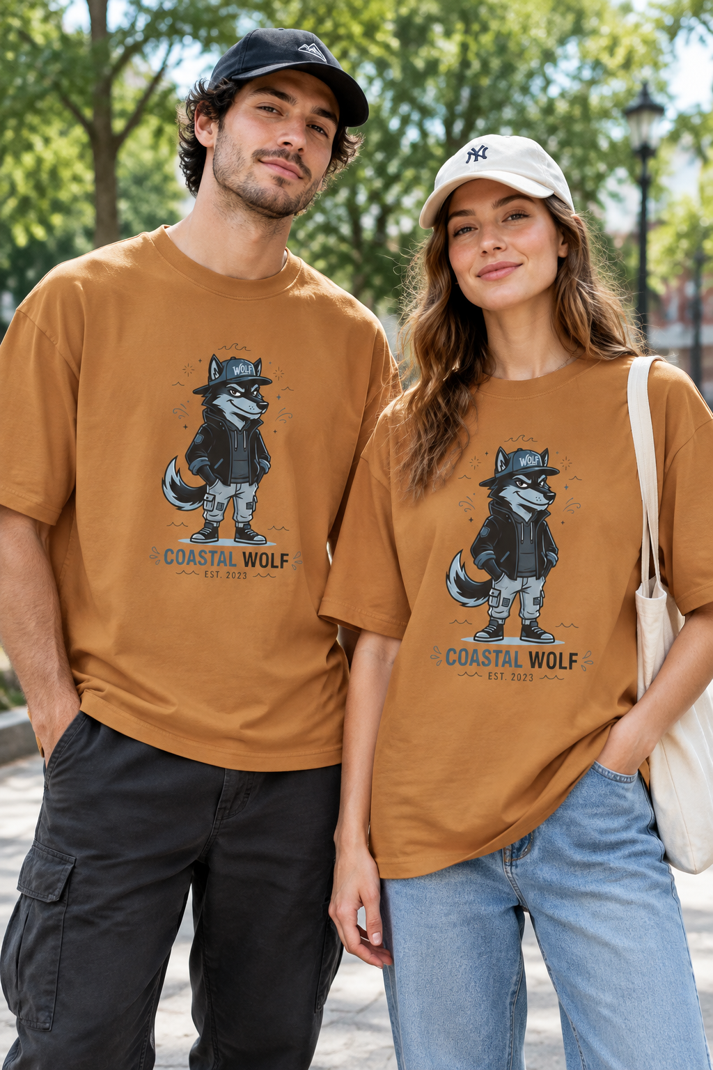 Coastal Wolf Graphic Tee — "Coastal Wolf" Casual Oversized T-Shirt
