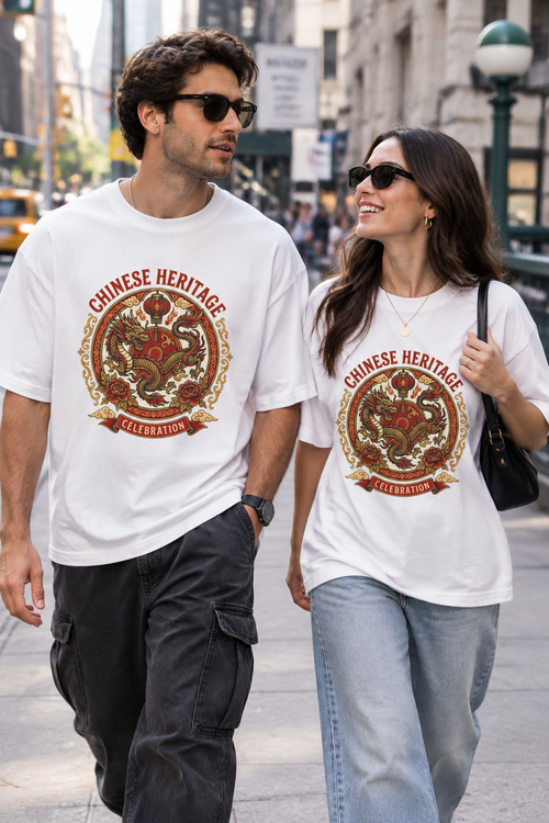 Chinese Heritage Celebration Tee — Dragon Emblem Oversized T‑Shirt