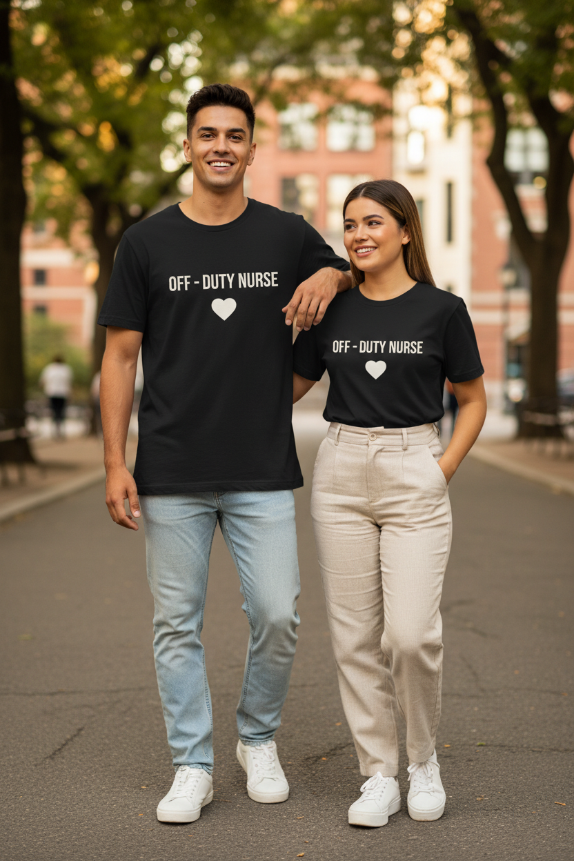 Off-Duty Nurse T-Shirt – Heart Graphic Relaxed Tee