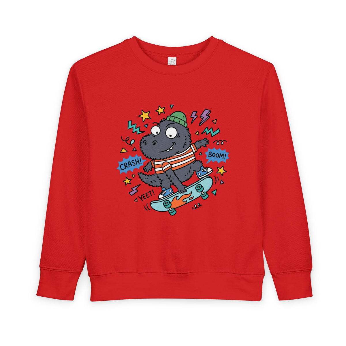 Skateboarding Hippo Toddler Sweatshirt — Cute Dino Skate Crewneck