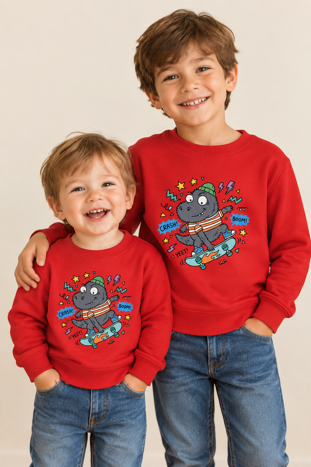 Skateboarding Hippo Toddler Sweatshirt — Cute Dino Skate Crewneck