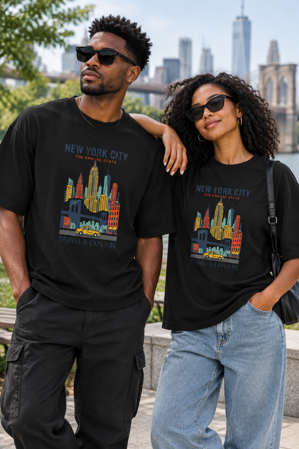 New York City Skyline Tee — "Travel & Explore" Vintage NYC Graphic Shirt