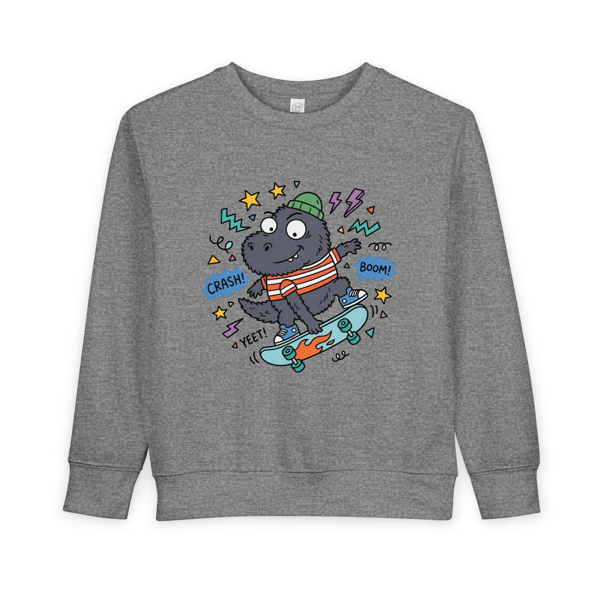 Skateboarding Hippo Toddler Sweatshirt — Cute Dino Skate Crewneck