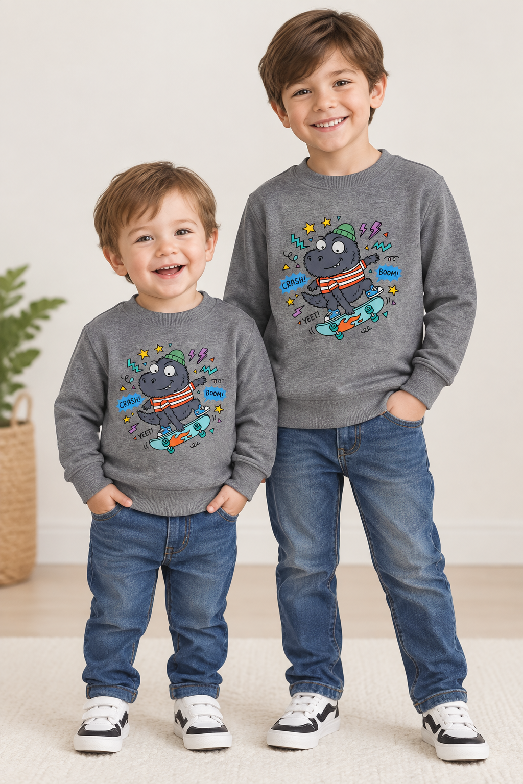 Skateboarding Hippo Toddler Sweatshirt — Cute Dino Skate Crewneck