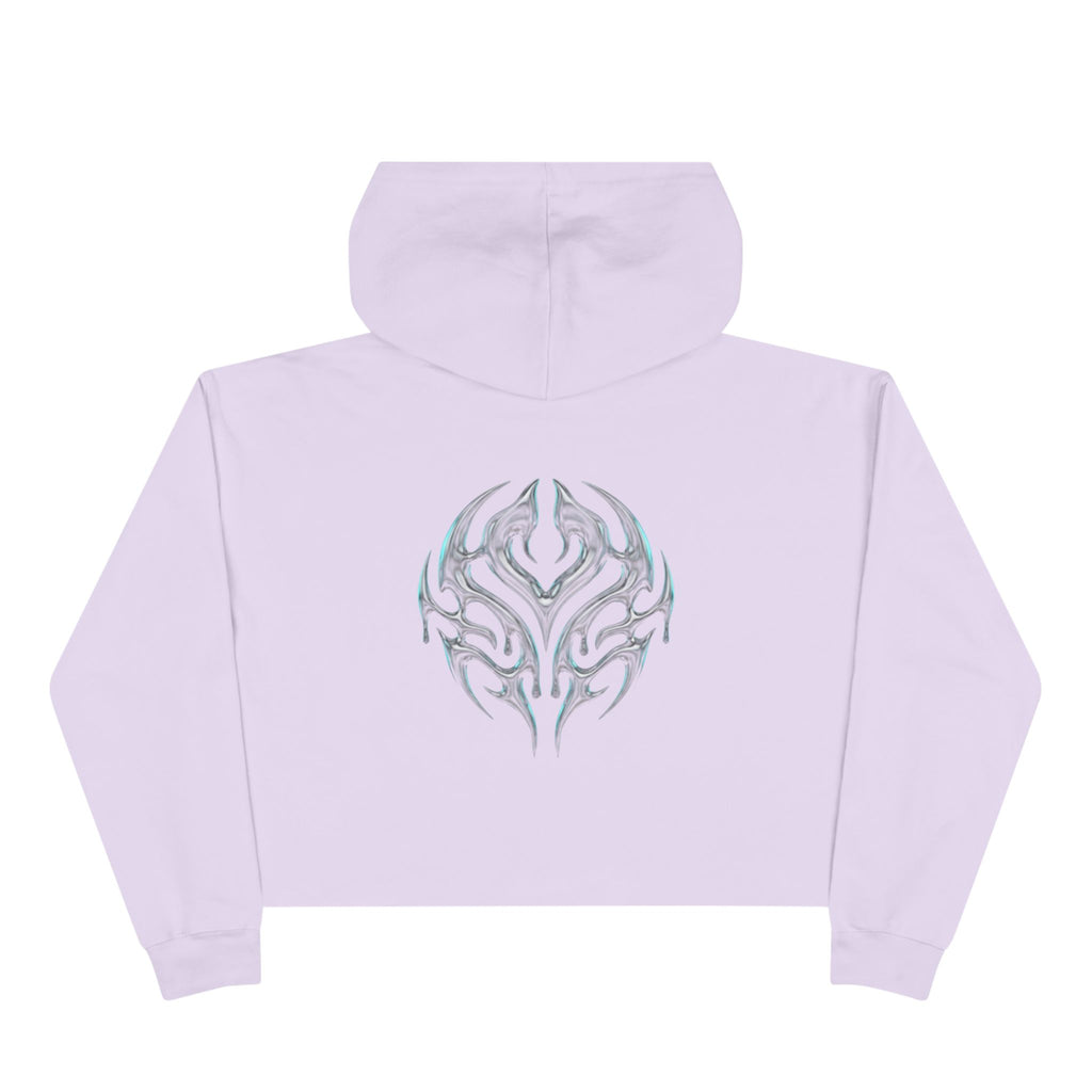 Tribal Glow Crop Hoodie — Silver Blue Tribal Emblem