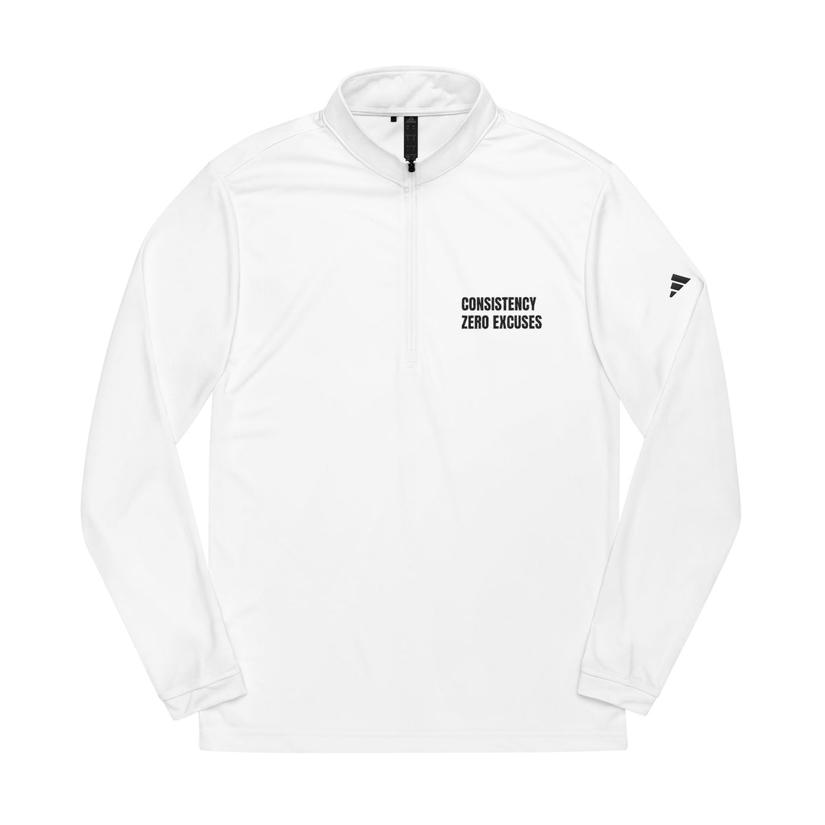 Embroidered Quarter-Zip Pullover — "Consistency Brings Changes"