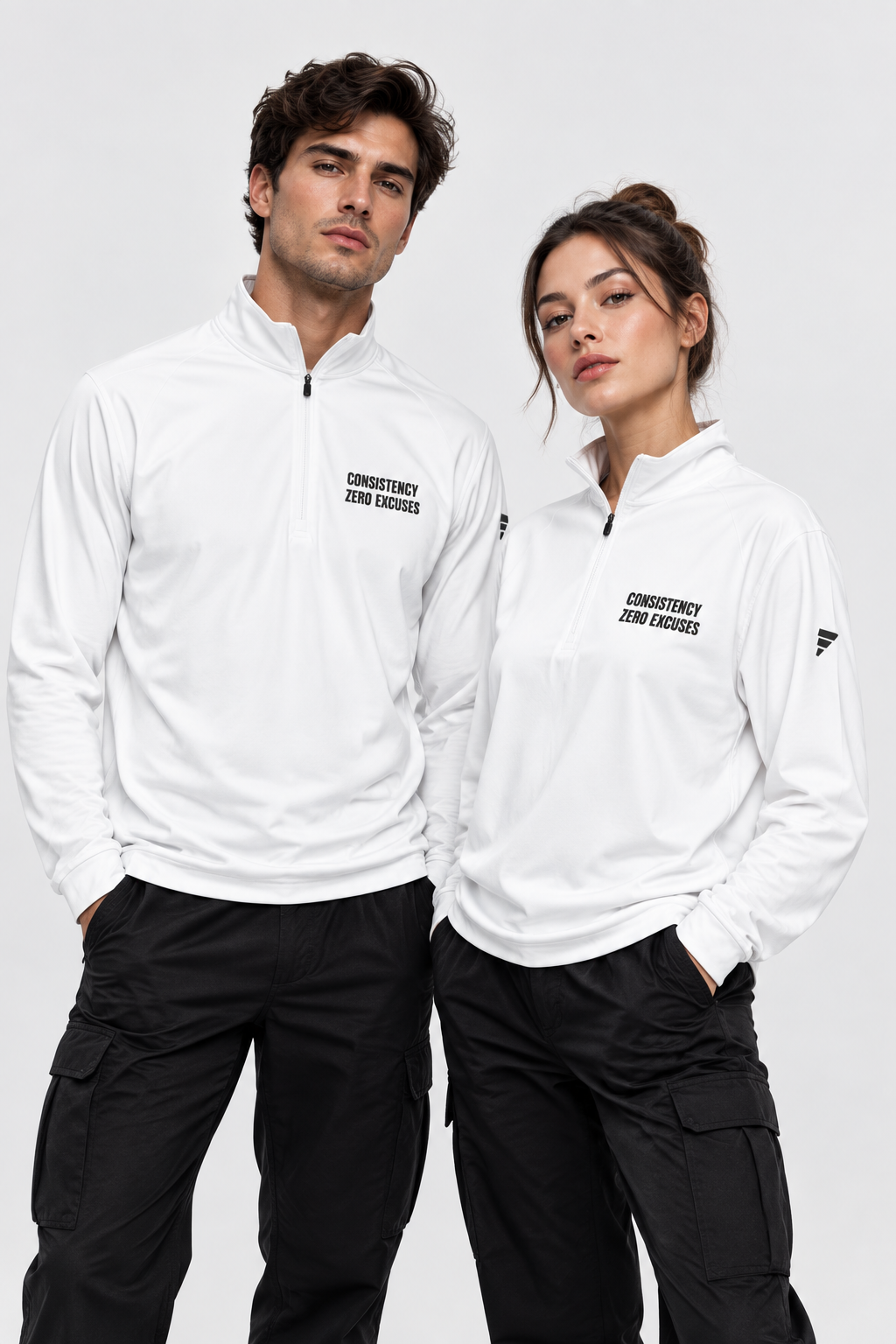 Embroidered Quarter-Zip Pullover — "Consistency Brings Changes"