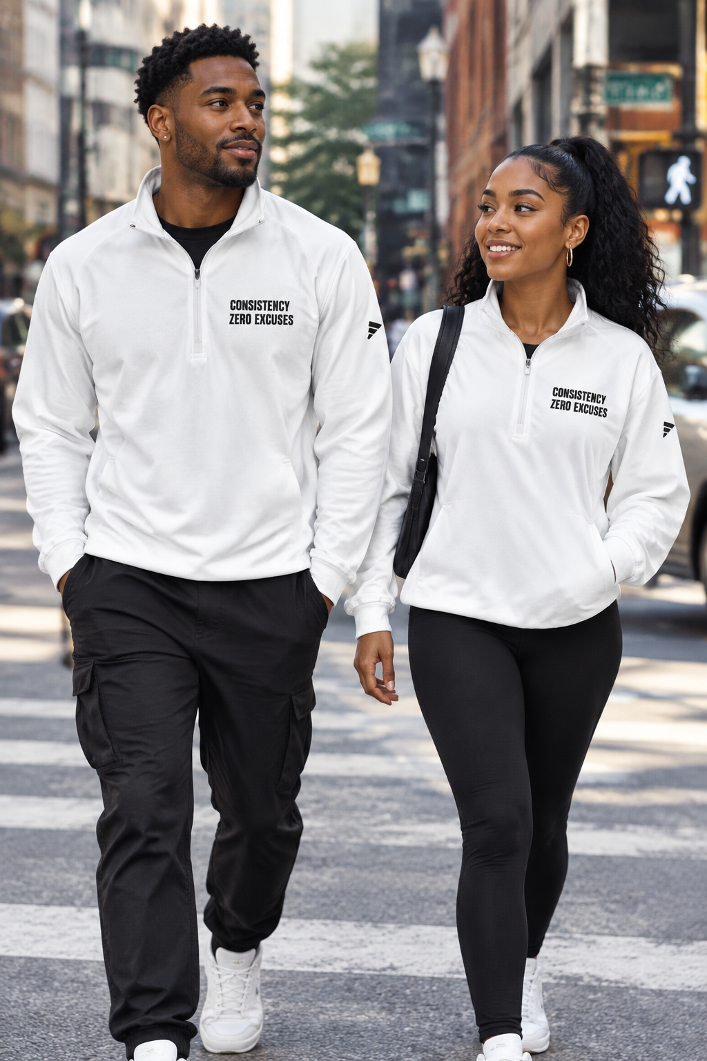Embroidered Quarter-Zip Pullover — "Consistency Brings Changes"
