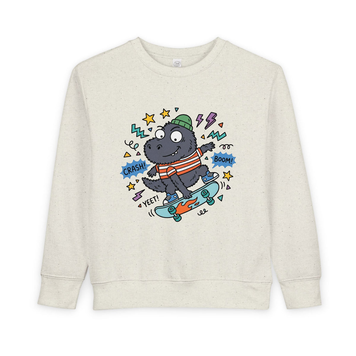 Skateboarding Hippo Toddler Sweatshirt — Cute Dino Skate Crewneck