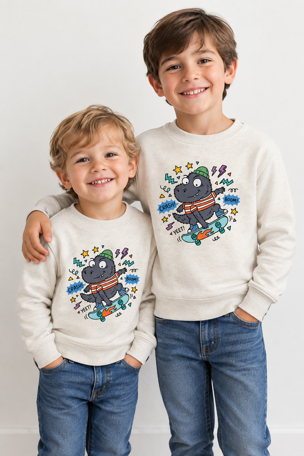 Skateboarding Hippo Toddler Sweatshirt — Cute Dino Skate Crewneck