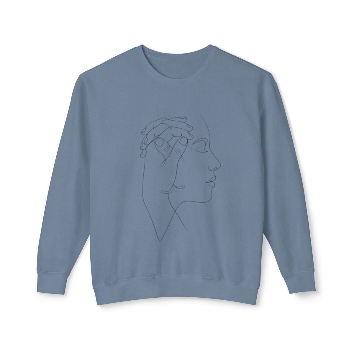 Minimal Line Art Profile Crewneck Sweatshirt — Elegant One-Line Face Design