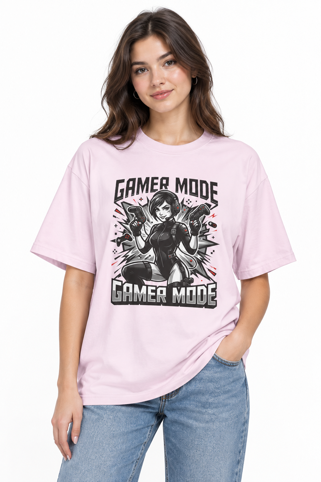 Gamer Mode Tee — Retro Female Gamer Graphic T-Shirt