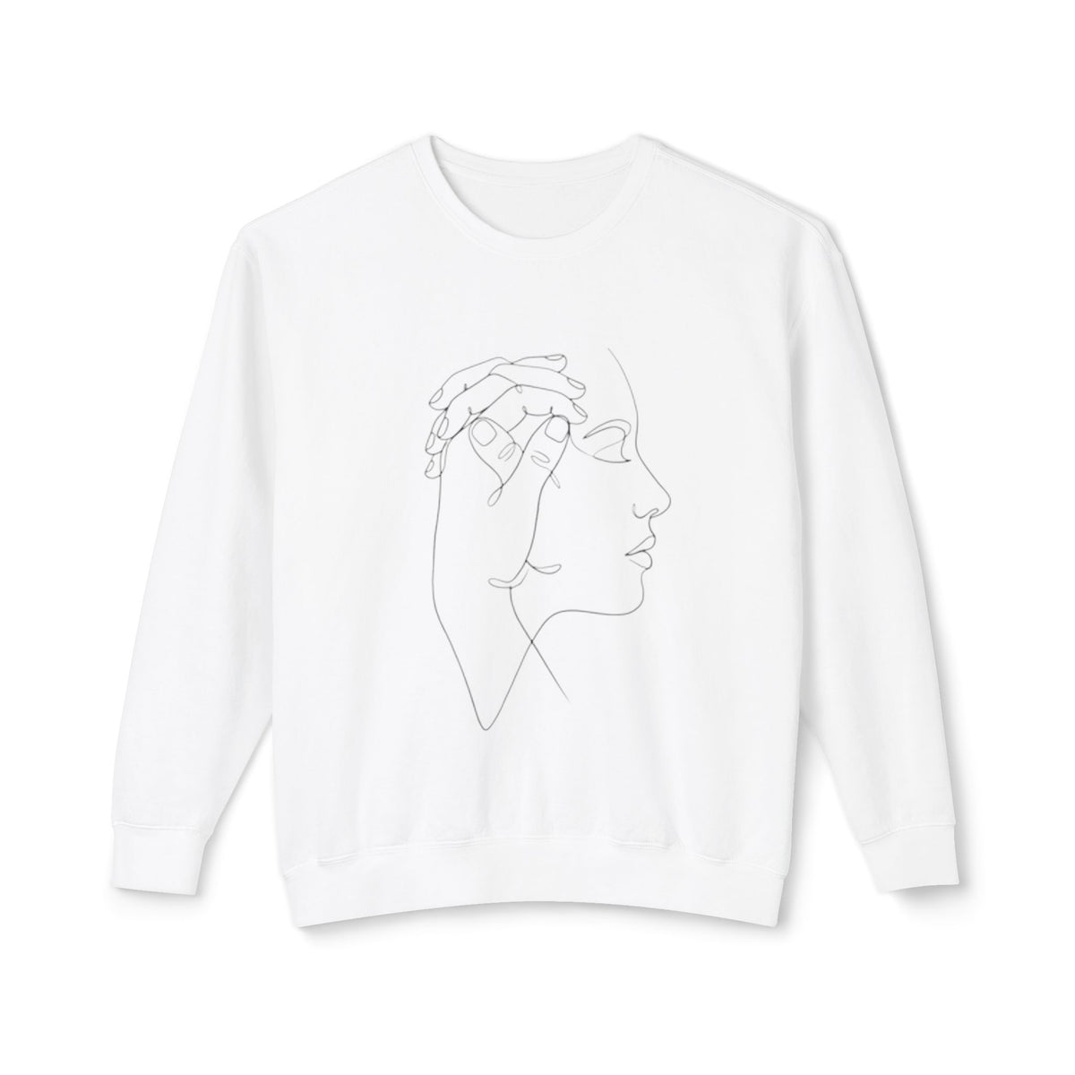 Minimal Line Art Profile Crewneck Sweatshirt — Elegant One-Line Face Design