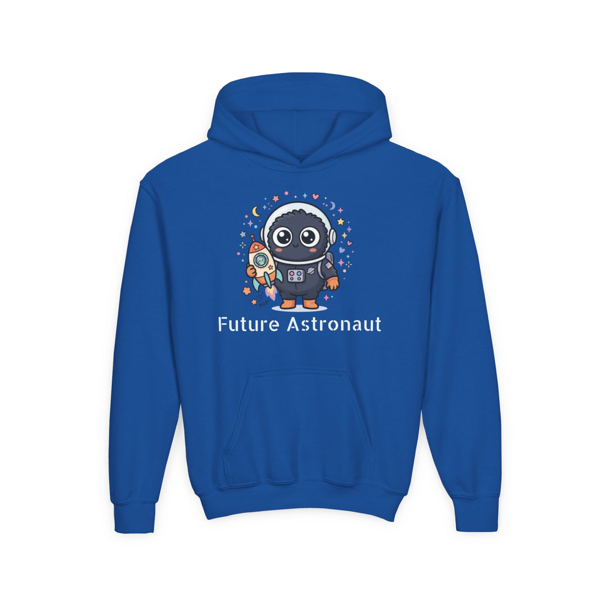 Kids Space Penguin Hoodie — Cute Astronaut Penguin with Rocket Graphic