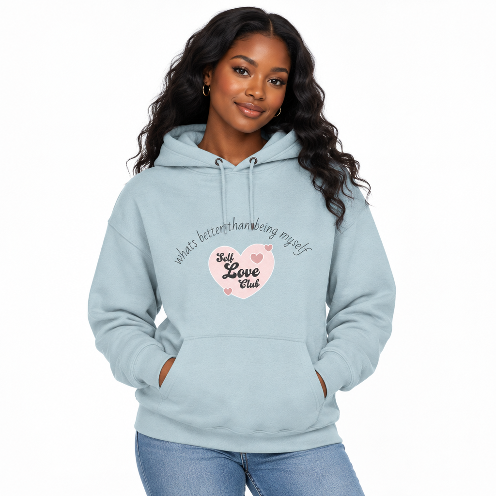 Hoodie "Self Love Club" Cute Heart Graphic - Inspirational Cozy Pullover