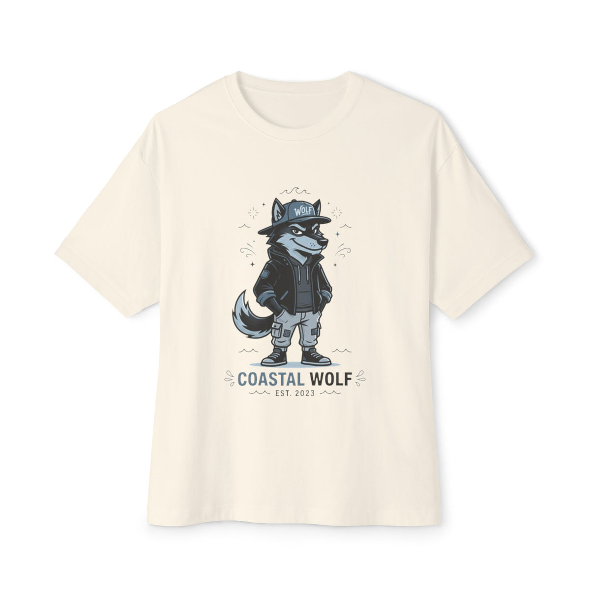 Coastal Wolf Graphic Tee — "Coastal Wolf" Casual Oversized T-Shirt