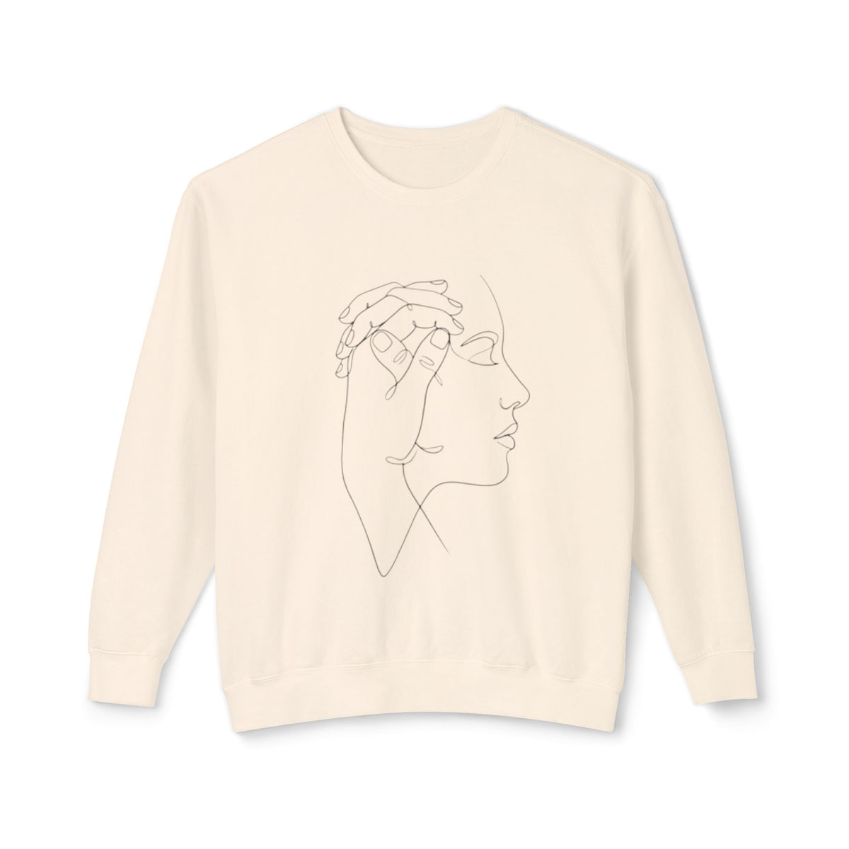Minimal Line Art Profile Crewneck Sweatshirt — Elegant One-Line Face Design