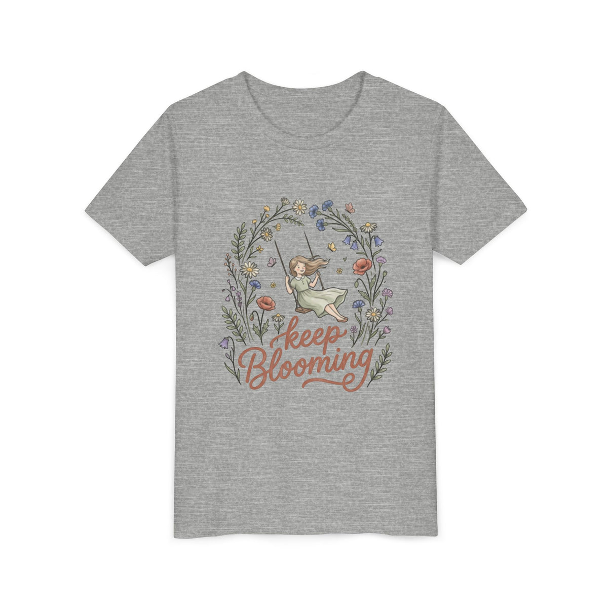 Youth Tee — "Keep Blooming" Floral Girl Gardening Shirt