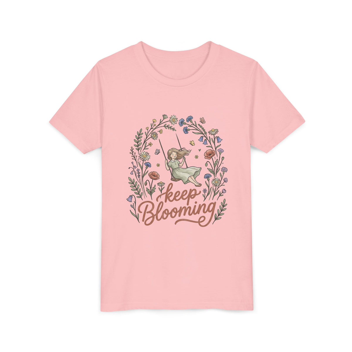 Youth Tee — "Keep Blooming" Floral Girl Gardening Shirt
