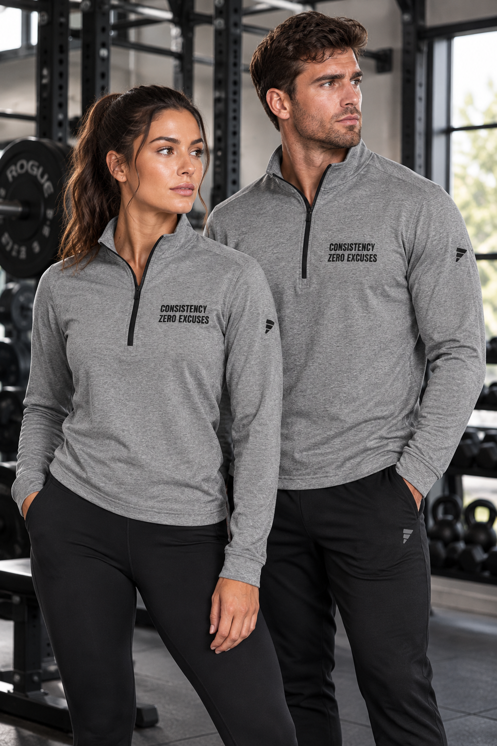 Embroidered Quarter-Zip Pullover — "Consistency Brings Changes"