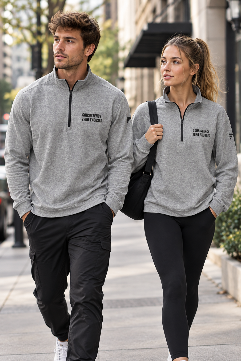 Embroidered Quarter-Zip Pullover — "Consistency Brings Changes"