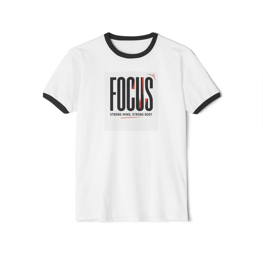 Focus Graphic Ringer Tee — "FOCUS: Strong Mind, Strong Body"