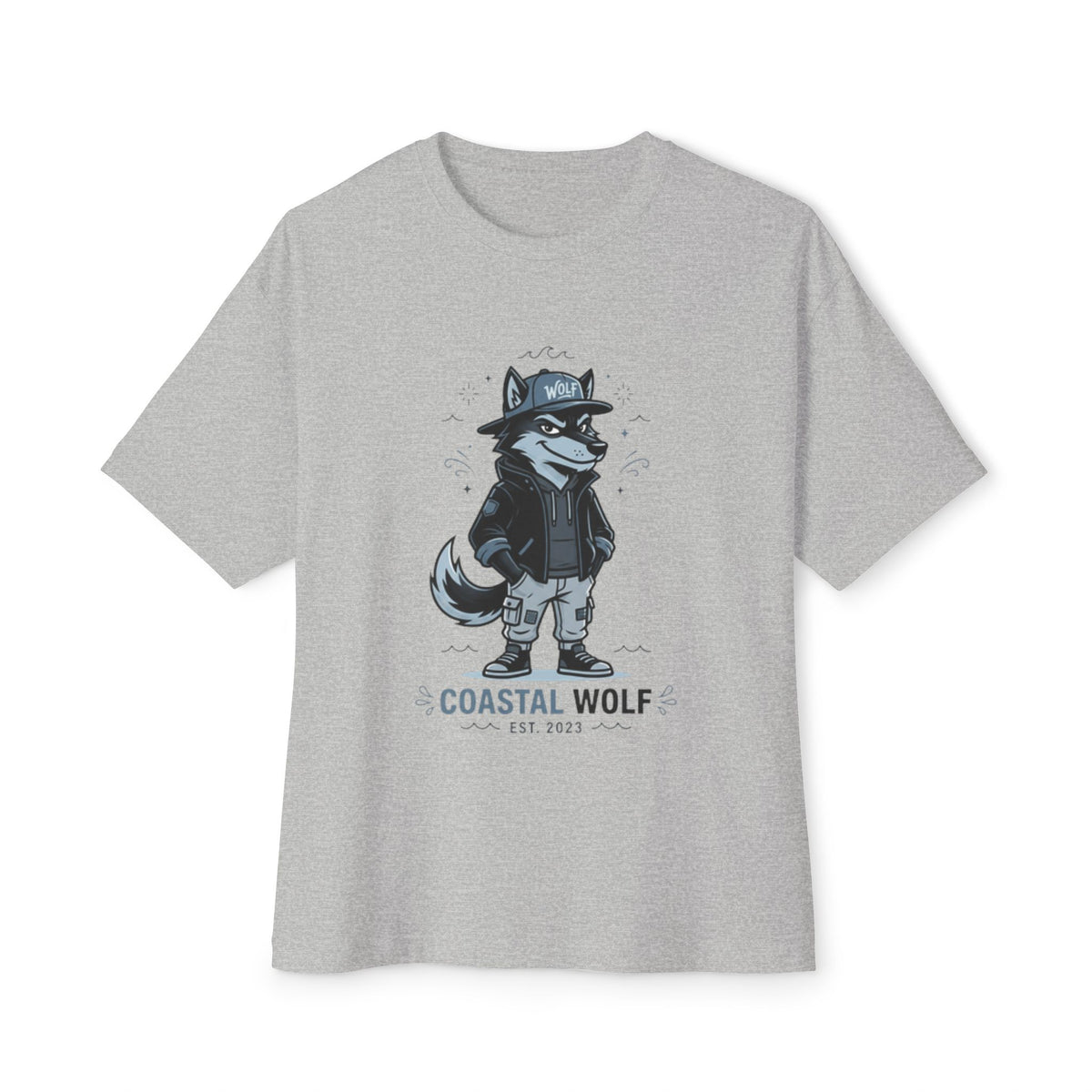 Coastal Wolf Graphic Tee — "Coastal Wolf" Casual Oversized T-Shirt
