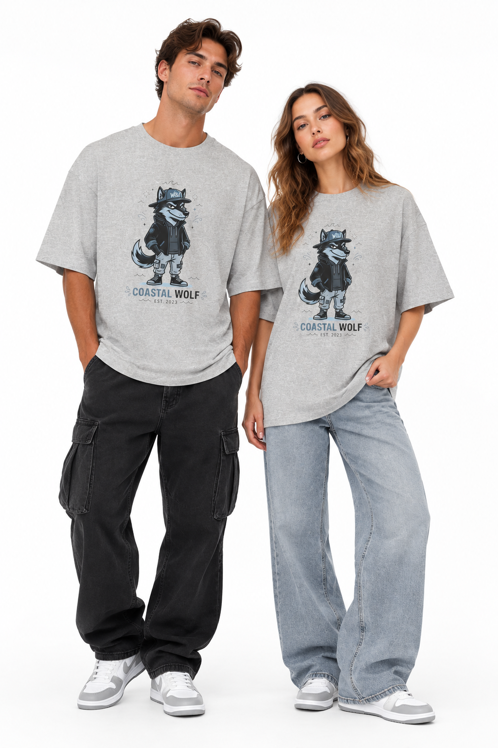 Coastal Wolf Graphic Tee — "Coastal Wolf" Casual Oversized T-Shirt